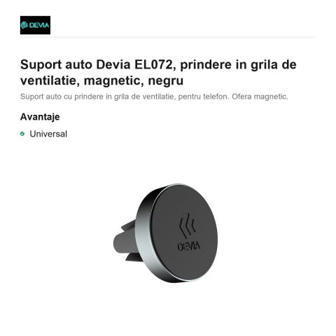 Suport auto Devia EL072, prindere in grila de ventilatie, magnetic, negru [1]