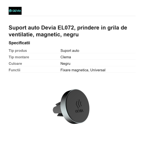 Suport auto Devia EL072, prindere in grila de ventilatie, magnetic, negru [2]