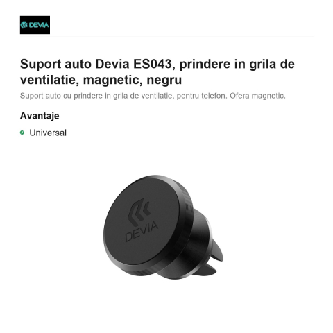 Suport auto Devia ES043, prindere in grila de ventilatie, magnetic, negru [1]