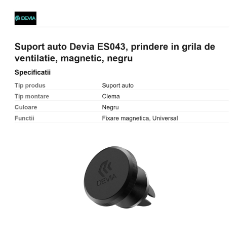 Suport auto Devia ES043, prindere in grila de ventilatie, magnetic, negru [2]