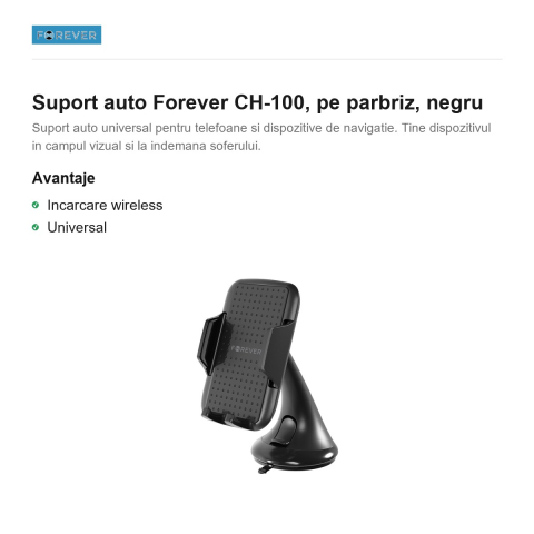 Suport auto Forever CH-100, pe parbriz, negru [1]