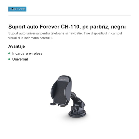 Suport auto Forever CH-110, pe parbriz, negru [1]