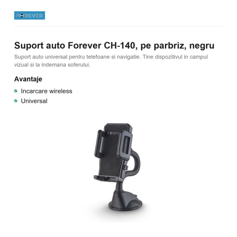 Suport auto Forever CH-140, pe parbriz, negru [1]