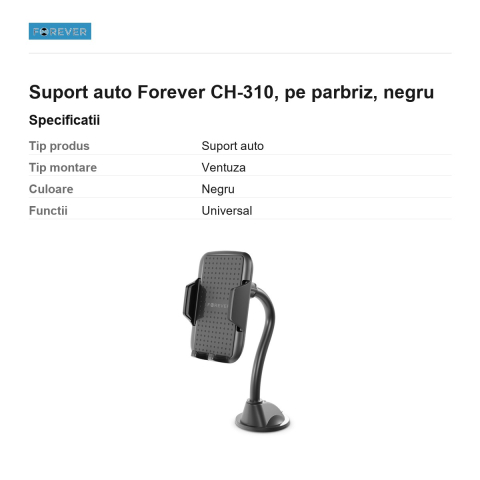 Suport auto Forever CH-310, pe parbriz, negru [2]