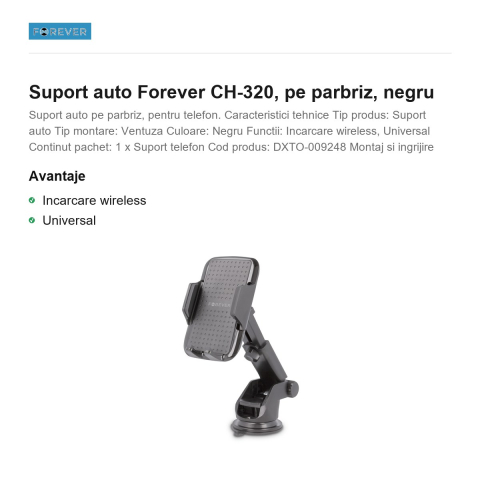 Suport auto Forever CH-320, pe parbriz, negru [1]