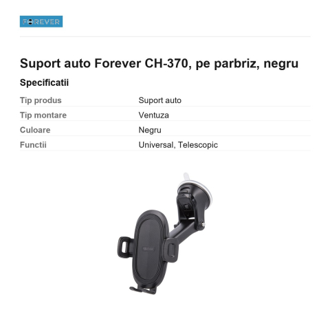 Suport auto Forever CH-370, pe parbriz, negru [2]