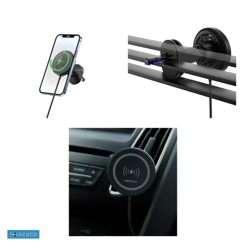 Suport auto Forever MACH-300, prindere in grila de ventilatie, incarcare wireless 15 W, magnetic, negru [3]
