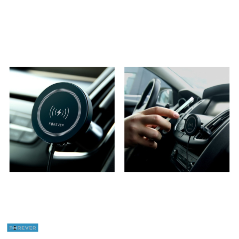 Suport auto Forever MACH-300, prindere in grila de ventilatie, incarcare wireless 15 W, magnetic, negru [4]