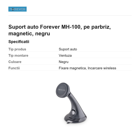Suport auto Forever MH-100, pe parbriz, magnetic, negru [2]