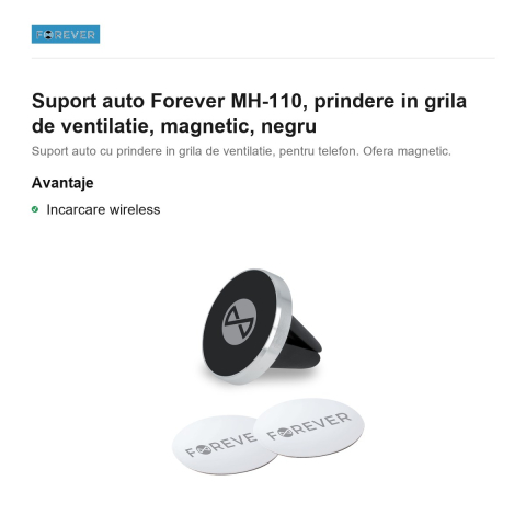 Suport auto Forever MH-110, prindere in grila de ventilatie, magnetic, negru [1]