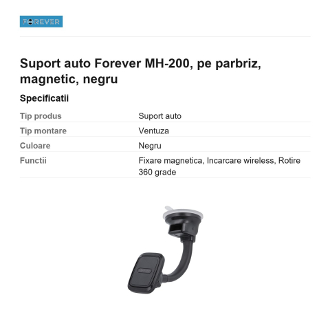 Suport auto Forever MH-200, pe parbriz, magnetic, negru [2]