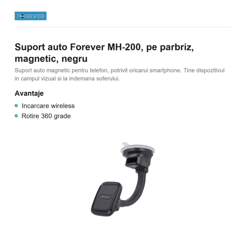 Suport auto Forever MH-200, pe parbriz, magnetic, negru [1]