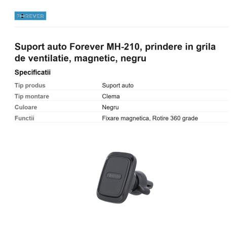 Suport auto Forever MH-210, prindere in grila de ventilatie, magnetic, negru [2]
