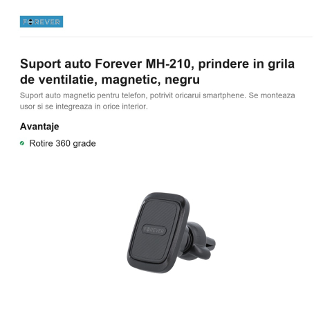 Suport auto Forever MH-210, prindere in grila de ventilatie, magnetic, negru [1]