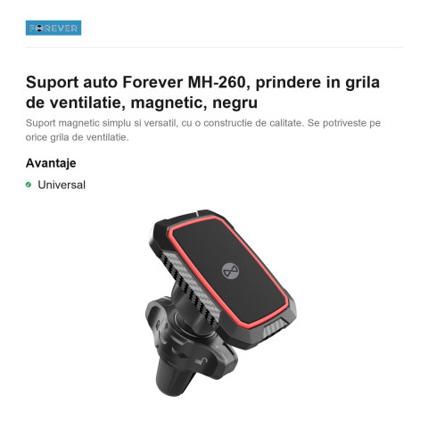 Suport auto Forever MH-260, prindere in grila de ventilatie, magnetic, negru [1]