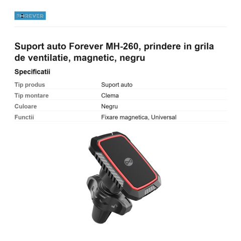 Suport auto Forever MH-260, prindere in grila de ventilatie, magnetic, negru [2]