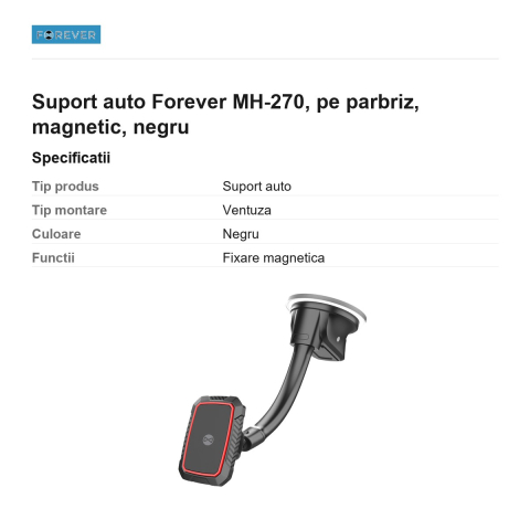 Suport auto Forever MH-270, pe parbriz, magnetic, negru [2]