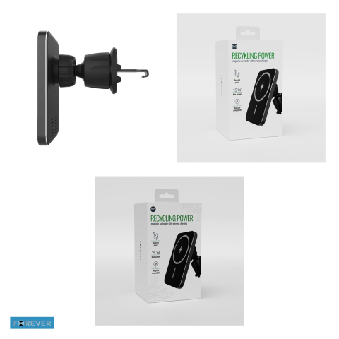 Suport auto Forever Recycling RUS138-MS-01, cu clema, incarcare wireless, MagSafe, negru [3]