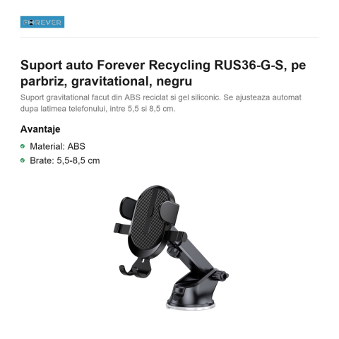Suport auto Forever Recycling RUS36-G-S, pe parbriz, gravitational, negru [1]