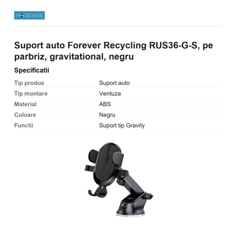 Suport auto Forever Recycling RUS36-G-S, pe parbriz, gravitational, negru [2]