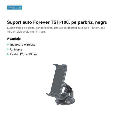 Suport auto Forever TSH-100, pe parbriz, negru [1]