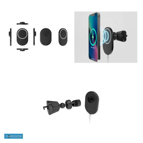 Suport auto Forever US-K-MS, prindere in grila de ventilatie, incarcare wireless, magnetic, negru [3]