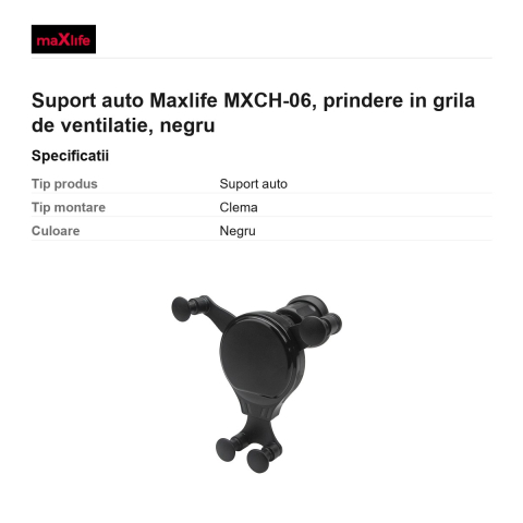Suport auto Maxlife MXCH-06, prindere in grila de ventilatie, negru [2]
