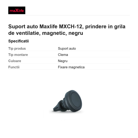 Suport auto Maxlife MXCH-12, prindere in grila de ventilatie, magnetic, negru [2]