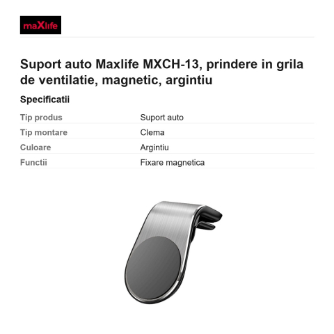Suport auto Maxlife MXCH-13, prindere in grila de ventilatie, magnetic, argintiu [2]