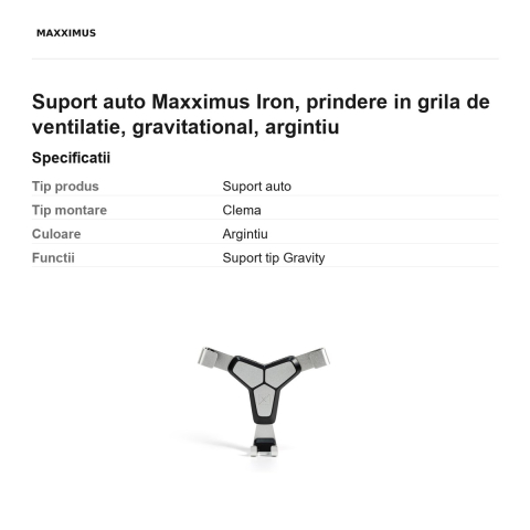 Suport auto Maxximus Iron, prindere in grila de ventilatie, gravitational, argintiu [2]