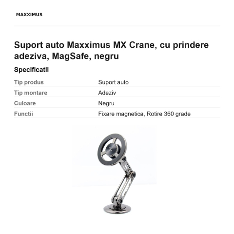 Suport auto Maxximus MX Crane, cu prindere adeziva, MagSafe, negru [2]