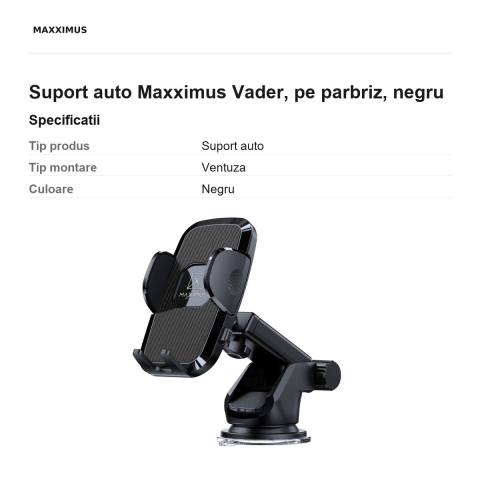 Suport auto Maxximus Vader, pe parbriz, negru [2]