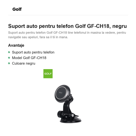 Suport auto pentru telefon Golf GF-CH18, negru [1]