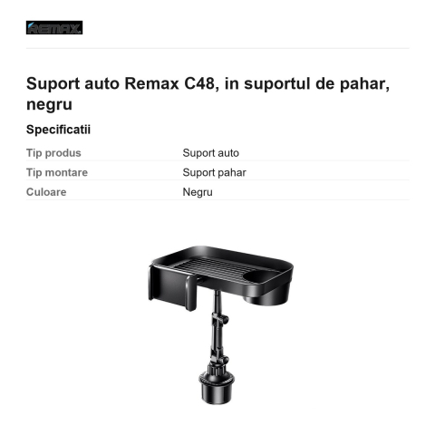 Suport auto Remax C48, in suportul de pahar, negru [2]