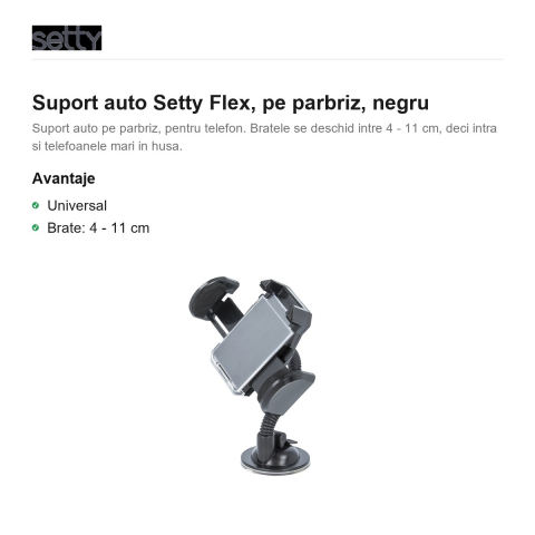 Suport auto Setty Flex, pe parbriz, negru [1]