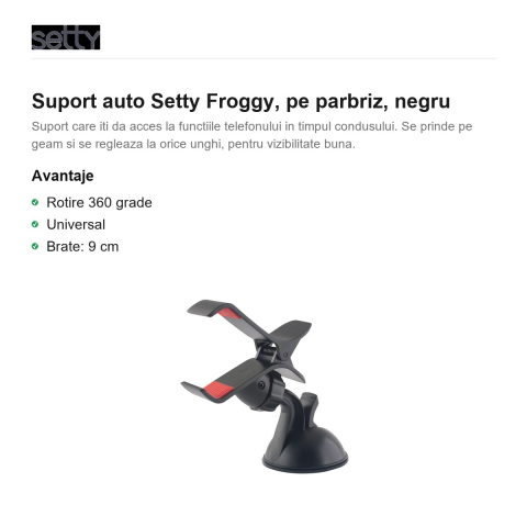 Suport auto Setty Froggy, pe parbriz, negru [1]