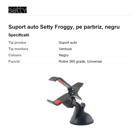 Suport auto Setty Froggy, pe parbriz, negru [2]