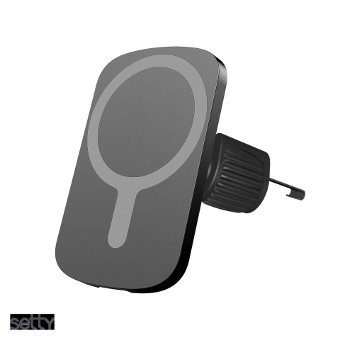 Accesorii IT - Suport auto Setty IUM1-01, prindere in grila de ventilatie, incarcare wireless, negru