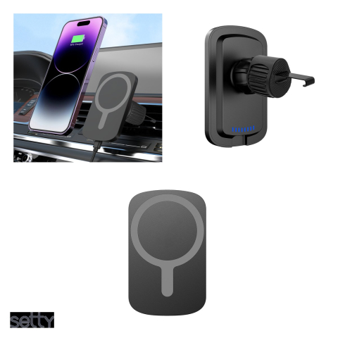 Suport auto Setty IUM1-01, prindere in grila de ventilatie, incarcare wireless, negru [3]