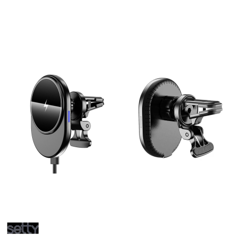 Suport auto Setty K-01, prindere in grila de ventilatie, incarcare wireless, MagSafe, negru [4]