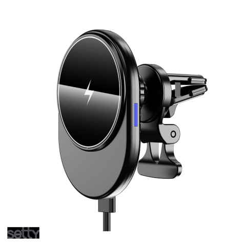 Accesorii IT - Suport auto Setty K-01, prindere in grila de ventilatie, incarcare wireless, MagSafe, negru