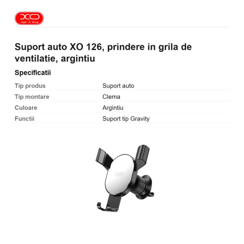 Suport auto XO 126, prindere in grila de ventilatie, argintiu [2]