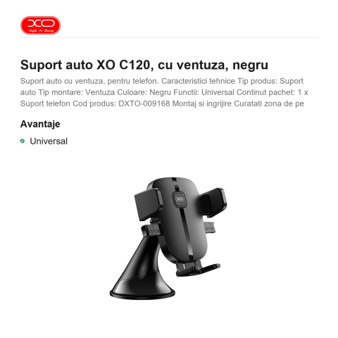 Suport auto XO C120, cu ventuza, negru [1]