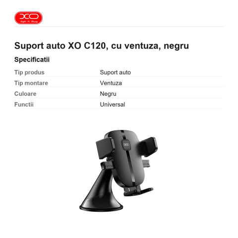 Suport auto XO C120, cu ventuza, negru [2]