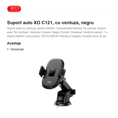 Suport auto XO C121, cu ventuza, negru [1]