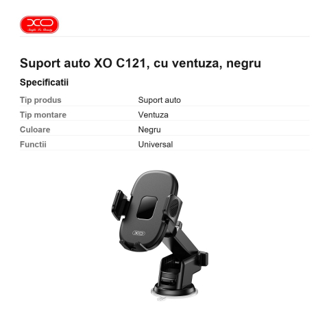 Suport auto XO C121, cu ventuza, negru [2]