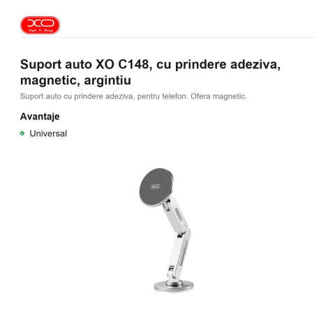 Suport auto XO C148, cu prindere adeziva, magnetic, argintiu [1]