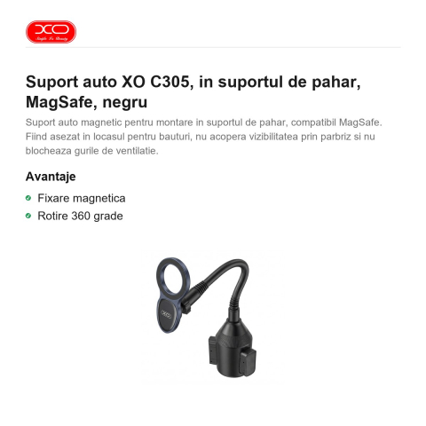 Suport auto XO C305, in suportul de pahar, MagSafe, negru [1]