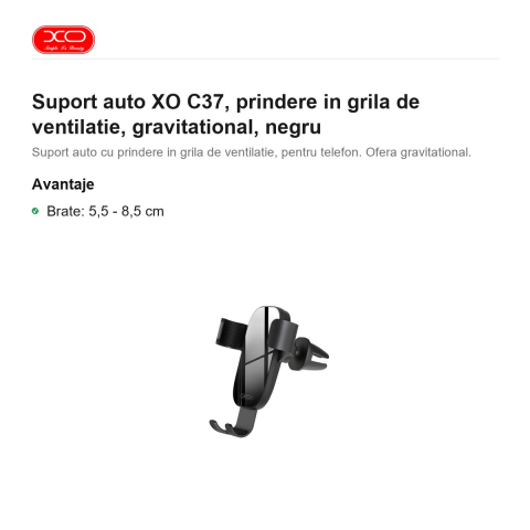 Suport auto XO C37, prindere in grila de ventilatie, gravitational, negru [1]