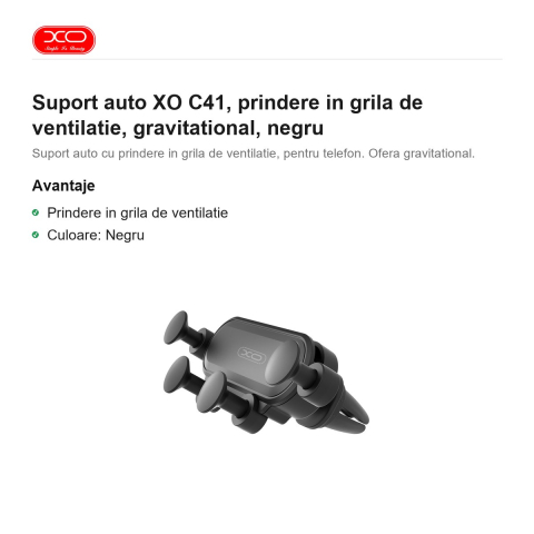 Suport auto XO C41, prindere in grila de ventilatie, gravitational, negru [1]